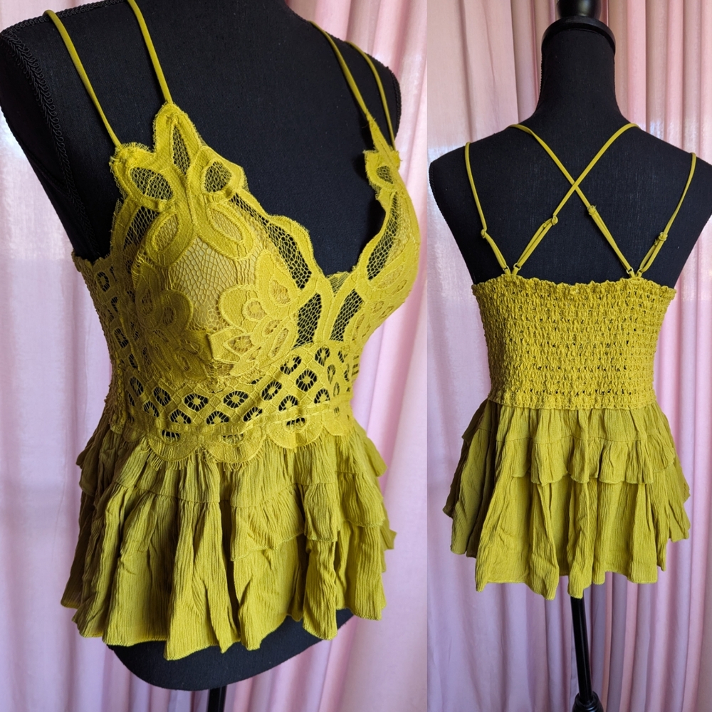 Elegant Lace Trimmed Olive Green Women's Top
